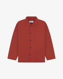 Front flat view of Uskees shirt jacket for men in clay red colour.