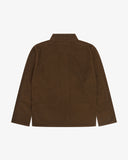 Flat back view of Uskees brown cord shirt jacket for men showing the reinforced elbows.