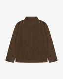 Back view flat shot of an Uskees brown linen shirt jacket for men. 