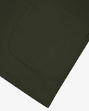 Closer detail view of patch pockets and extra durable weave of the organic cotton drill fabric.