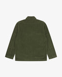 Back view flat shot of Uskees dark green cord men's jacket on a white background.