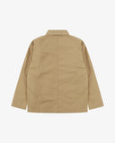 Back view of Uskees khaki ripstop utility jacket showing the modern military silhouette.