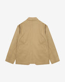 Flat back view of organic cotton twill khaki docklands blazer from Uskees with view of back vent.