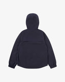 Back view of Uskees midnight blue Evo shell coat showing back vent.
