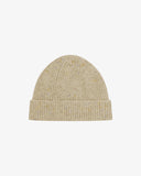 Front view of Uskees 4003 magnolia Donegal wool hat with multicoloured speckles and showing the adjustable cuff.