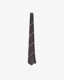 Full-length view of English-made recycled polyester repp tie in charcoal from Uskees.