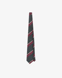 Full-length view of English-made recycled polyester repp tie in coriander-green from Uskees.