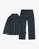 Uskees suburban blue/green plaid pajama set for men with top and pants.
