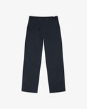 Full-length back view of Uskees 5005 drill workwear pants in blueberry showing belt loops, back pockets (one with flap) and simple silhouette.