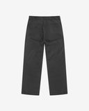 Full-length back view of Uskees 5005 twill workwear pants in charcoal-grey showing belt loops, back pockets (one with flap) and simple silhouette.