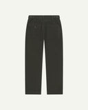 Full length back-view of green-brown (seaweed) corduroy 5005 trousers with view of rear pockets, belt loops and flattering straight leg fit.