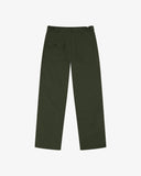 Full-length back view of Uskees 5005 drill workwear pants in vine green showing belt loops, back pockets (one with flap) and simple silhouette.