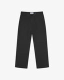 Front flat view of 5016 Uskees men's organic twill black 'commuter' trousers showing straight leg fit and reinforced crotch area.