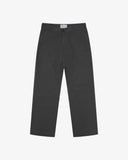Front flat view of 5016 Uskees men's organic twill charcoal grey 'commuter' trousers showing straight leg fit.