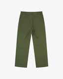 Back flat view of 5016 Uskees men's organic twill coriander green 'commuter' trousers showing the back pockets.