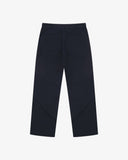 Back flat view of 5016 Uskees men's organic twill midnight blue 'commuter' trousers showing the back pockets.