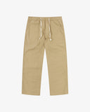 Front flat view of 5020 ripstop utility pants in khaki. Indicating drawstring, tapered fit on the leg, deep front pockets and reinforced knee patches. 