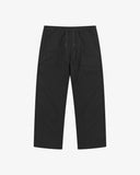 Front flat view of 5020 ripstop utility pants in black. Indicating drawstring, tapered fit on the leg, deep front pockets and reinforced knee patches. 