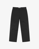 Front flat view of 5021 Uskees men's organic twill black painter pants with view of YKK zip fly and Corozo buttons.