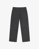 Full length back-view of charcoal grey twill 5021 trousers with view of rear pockets, belt loops and gradually narrowing leg.
