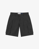 Front view of black 5023 men's ripstop cargo shorts by Uskees. Clear view of belt loops, side pockets and deep cargo pockets.