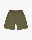 Front view of ivy green 5024 men's ripstop utility shorts by Uskees. Clear view of drawstring waist and deep utility front patch pockets.
