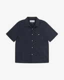 Front flat view of Uskees Tasker buttoned short sleeve shirt with dark blue fabric.