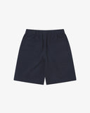 Back view flat shot of Uskees dark blue shorts for men with view of two welt pockets.