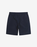 Back view of deep-blue #6009 waffle cotton shorts by Uskees with clear view of lightweight elasticated waistband.