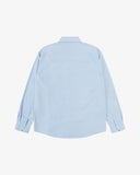 Back view of Uskees light blue men's Oxford shirt.