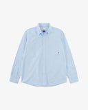 Front view of Uskees light blue men's Oxford shirt.