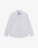 Front view of Uskees white men's Oxford shirt.