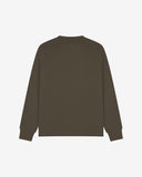 Back view of men's dark taupe organic heavyweight cotton 7005 jersey sweatshirt by Uskees, showing ribbed cuffs and hem.