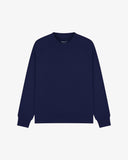 Front view of deep indigo organic heavyweight cotton 7005 sweatshirt by Uskees demonstrating regular, flattering shape.