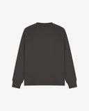 Back view of men's faded black organic heavyweight cotton 7005 jersey sweatshirt by Uskees, showing ribbed cuffs and hem.