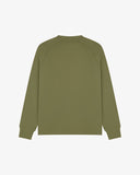 Back view of men's herb-green organic heavyweight cotton 7005 jersey sweatshirt by Uskees, showing ribbed cuffs and hem.