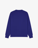 Back view of men's vibrant blue organic heavyweight cotton 7005 jersey sweatshirt by Uskees, showing ribbed cuffs and hem.