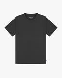 Full flat view of faded black organic cotton Uskees T-shirt for men.