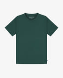 Full flat view of green organic cotton Uskees T-shirt for men, indicating the loose silhouette.