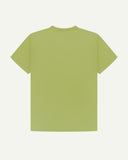 Back view of green-yellow organic cotton Uskees short-sleeved men's T-shirt.