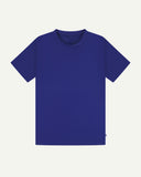 Full flat view of vibrant blue organic cotton Uskees T-shirt for men.