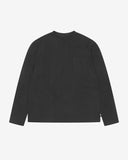 Full flat view of the Uskees faded black organic cotton long-sleeve T-shirt for men, showing the loose silhouette.