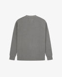 Front flat view Uskees dark grey fisherman’s sweater for men with focus on raglan sleeves.