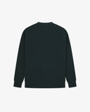 Back flat view of Uskees dark green ribbed crew neck sweater for men. 