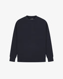 Front flat view Uskees midnight blue fisherman’s sweater for men.