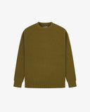 Front flat view Uskees Woodland Green fisherman’s sweater for men.