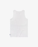 Back view of Uskees white premium cotton workout vest showing slim-fit, sleeveless design.