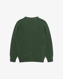 Back view of Uskees moss-green lambswool Harris cardigan.