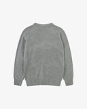 Back view of Uskees stone-grey lambswool Harris cardigan.
