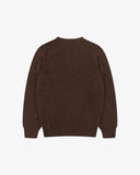 Back view of Uskees lambswool sweater in brown.